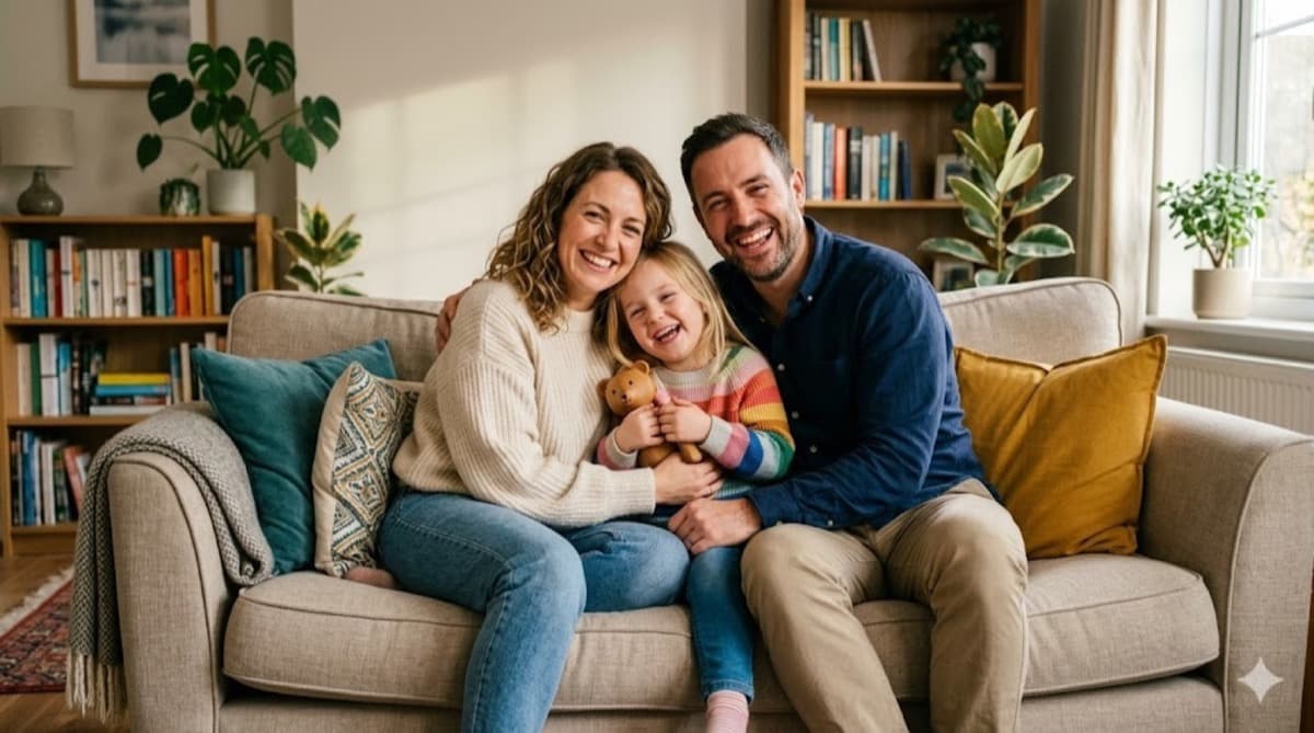 Familie auf der Couch – Trennung mit Kindern begleiten